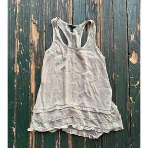 FANG Women Gray Sheer Racerback Tank Top Ruffle Tiered Hem Size L
